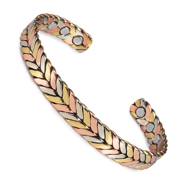 Handgjord magnetiskt koppararmband för kvinnor eller män, 17,5 cm trefärgat flätat koppararmband, manschettarmband, smycken i rent koppar