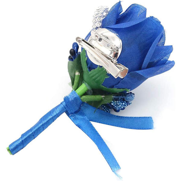 5 stk. Kunstige Blomster Mænd Boutonniere Håndlavet Silke Rose Mænd Corsage til Bryllup Fest Prom Bryllup Tilbehør Dekoration (Royal Blue)