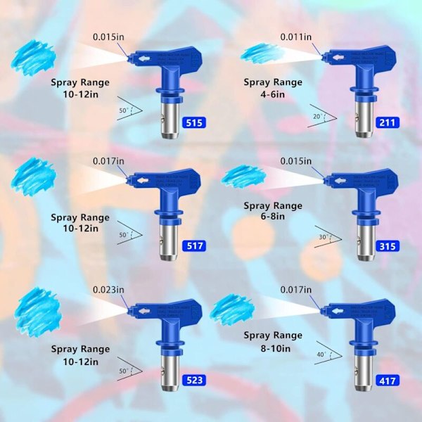 6 Stycken Airless Sprutmunstycke, Vändbara Airless Sprutmunstycken, Airless Munstycke för Högtrycksfärgsspruta (Typ 211, 315, 417, 515, 517, 523)