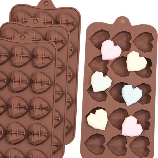 4 Pack Diamond Heart Silicone Molds Heart Shape Chocolate Molds Birthday Valentine's Day Gifts for Women Men Lovers Candy Mousse Jelly DIY Baking Kit