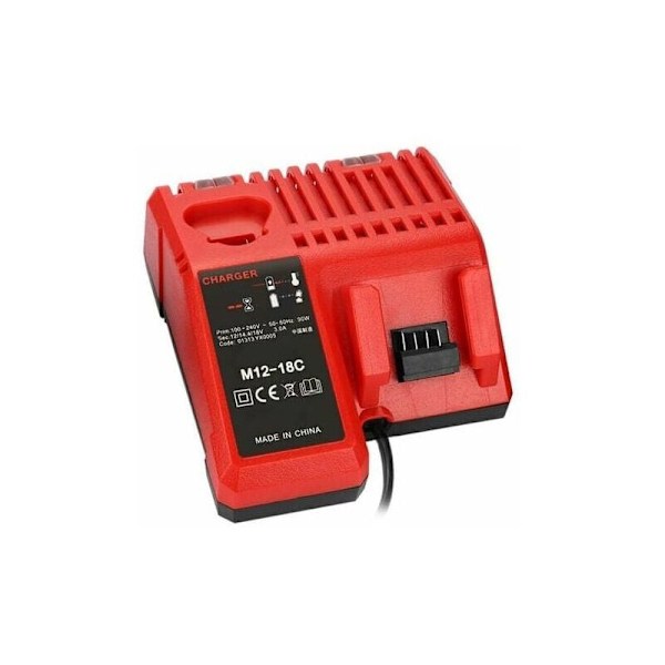 M12-18C Li-ion Batteriladdare för Milwaukee 12V, 14.4V och 18V Batterier - Kompatibel med C1418C och Fler.