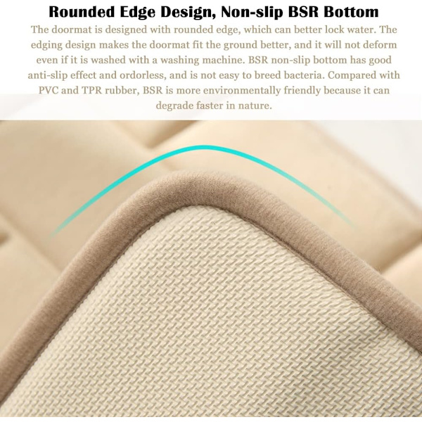 Bademåtte 50 x 80cm Superabsorberende Memory Foam Bademåtte Maskinvaskbar Bademåtte til Køkken Badeværelse Indgang Beige