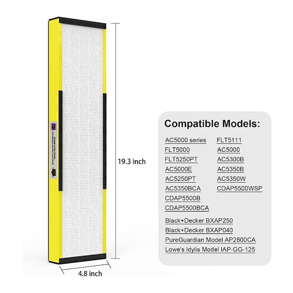 2-pak FLT5300 C HEPA erstatningsfiltre kompatible med AC5000, AC5000E, AC5250PT, AC5350B, AC5350BCA, AC5350W, AC5300B