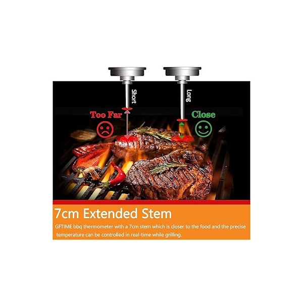 5,2 cm Termometer, temperaturmåler til grillrøger, termostat til Weber Kettle, Smoker, Kamado, Charboil, Pit Boss Ceramic BBQ, Uniflame og Barbe
