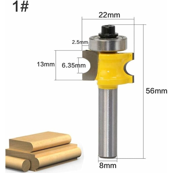 5 stk. 8 mm Bullnosis stang med ansigtsperlesøjle/Overfræser bit støbning, træ jordbærskæring 1/4 \"3/8\" 1/2 \"5/8\" 3/4 \", værktøj til snedkeri