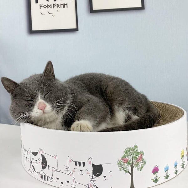 Caton klösbräda för katter, rund klösbräda av wellpapp, högdensitets multifunktionell kattskrapa återvinningsbar klösplatta.