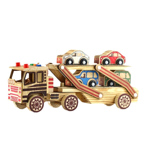Trä tredimensionell transportfordon hantverk bil flak fordon modell bilstall stall leksaker