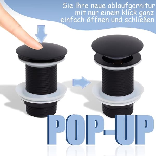Universal Vaskeprop uden Overløb, Pop-Up Vaskeprop, Click Clack Prop, Pop-Up Prop, Sort