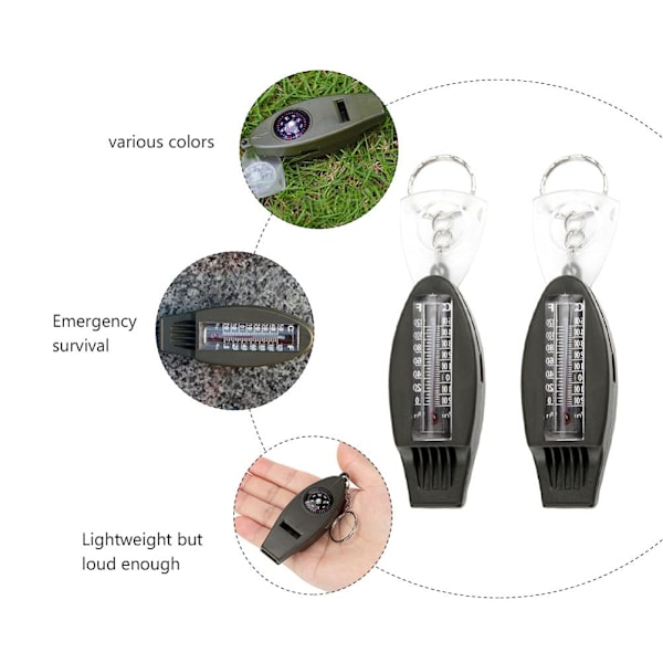 Funktionell Visselpipa Utomhus Nöd Säkerhets Visselpipa Lätt ABS Överlevnad Visselpipor Med Kompass Förstoringsglas Grå 2 st