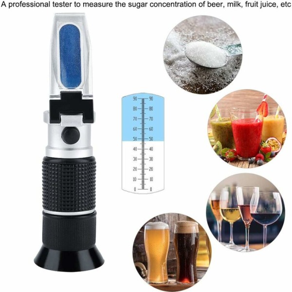 0-90% Brix-mätare Bärbar refraktometer Sockerhalt Mätning för Mjölk Öl Fruktjuice Socker Sockermätare