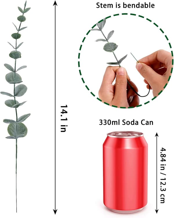 24 stk. Eukalyptus Stængler Dekoration Kunstige Eukalyptus Blade Faux Greenery Grene til Bryllups Midterstykke Blomsterdekoration Landlig Indretning