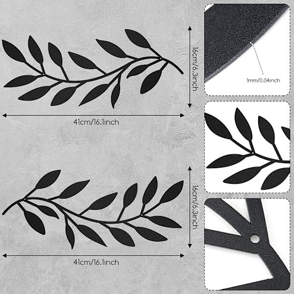 2 stycken väggdekor metallträd blad vinstock olivgren blad väggkonst smidesjärn rulle ovanför sängen, vardagsrum, utomhusdekor (svart)