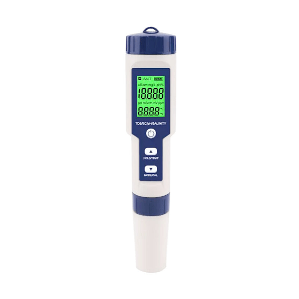 PH-tester elektronisk måler 5-i-1, PH & TDS & EC SALTHOLDIGHED & TEMPERATUR VANDKVALITET, LCD-skærm og læsenøjagtighed, til drikkevand, akvarier