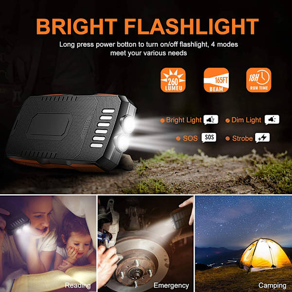 Trådløs Powerbank 25000mAh Udendørs Nødstrømslommelygte Bærbar Solenergi Powerbank