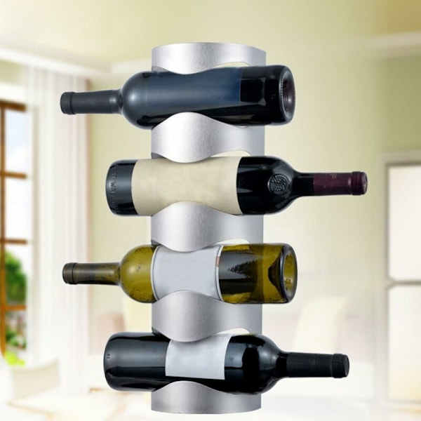 Vin vinholder til 4 flasker, opbevaringshylde til vinflaske i rustfrit stål vægholder Hjem Kreativt hjem, Sølv.