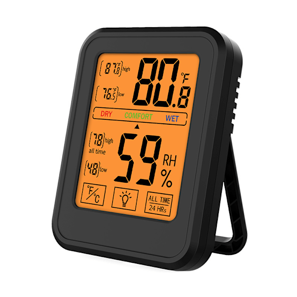 Digital Hygrometer Indendørs Termometer Luftfugtighedsmåler med Stor Berøringsskærm og Baggrundsbelysning Temperatur Luftfugtighedsovervågning (Sort)