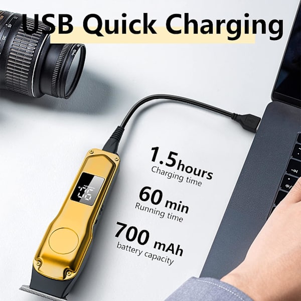 Hårklippare för män, professionell elektrisk rakapparat för män, hårklippare, trimningsset för hårklippning och skäggtrimning (9 delar/USB/uppladdningsbar/LCD-display/sladdlös)