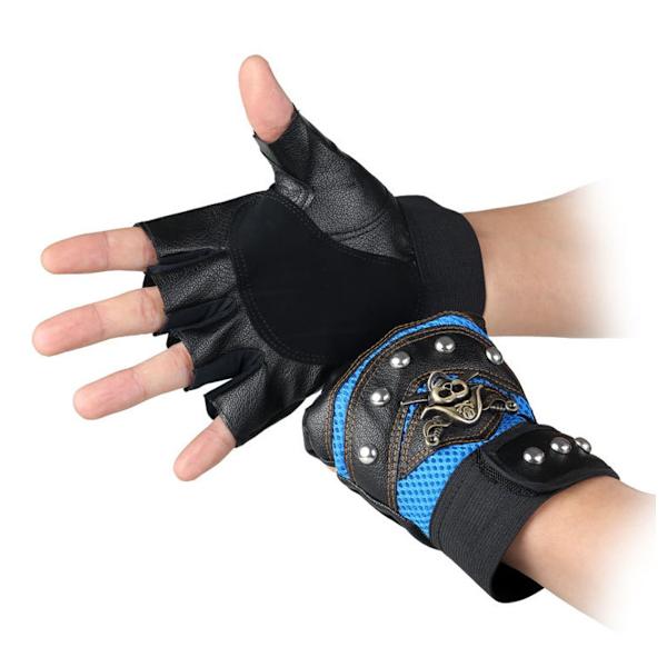 Steampunk Gotiske Blå Hansker Menn Retro Ren Lær Kaptein Fingerløse Sykkelhansker