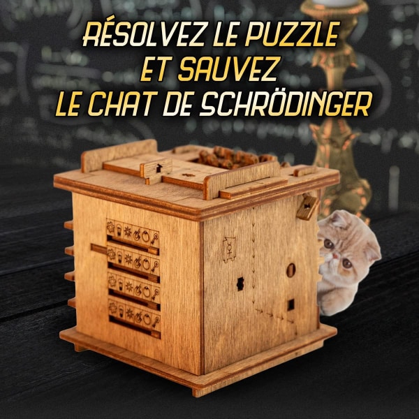 Escape Room 60 minutter i en æske - Katte model - Træ 3D puslespil - Boks logikspil - Gaveæske - Quest box