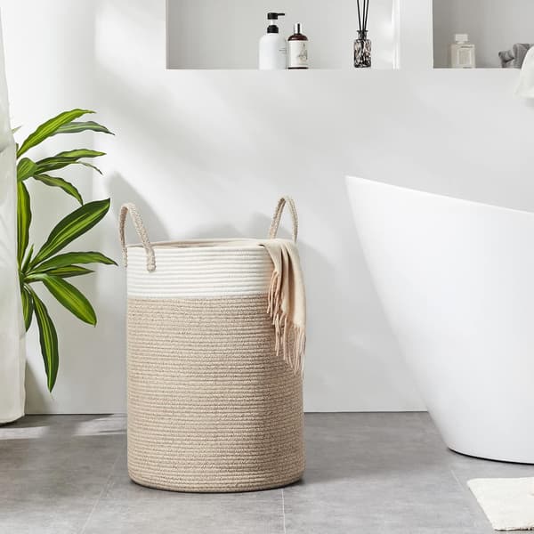 Tvätthållare Tvättkorg Förvaringskorg Smutskläderkorg Bomullsrep 40cm(D) x50cm(H) Brun