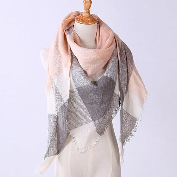 Kvinnor Rutig Filtfilt Triangel Scarf Varm Tartan Kasmirsjalu(Rosa,Medium)