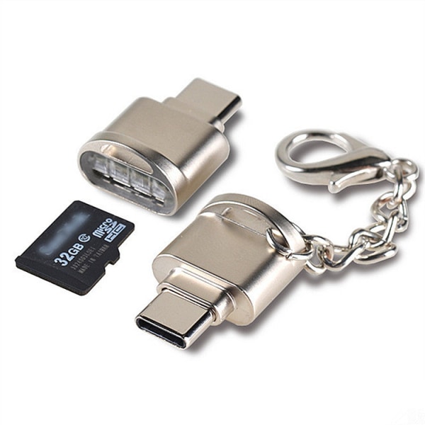 SD-kortleser (gull), 2 USB C Micro SD-kortlesere for tilkobling av TF-minnekort til Type-C-grensesnittenheter, USB-minnekortadapter med nøkkel