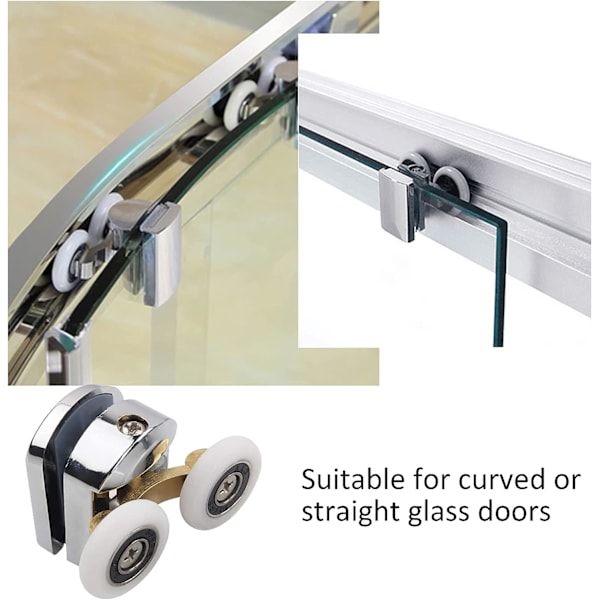 Brusedørsrulle, 4 dobbelte brusedørsruller, skydedørsruller, brusekabine, udskiftningshjul til 14 mm glas hul