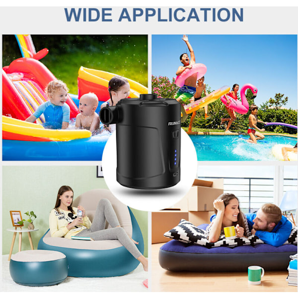 Oppblåser for oppblåsbar madrass, elektriske luftpumper, liten pumpe for oppblåsbar madrass med 5000 mAh batteri for båt, oppblåsbart basseng, seng ma