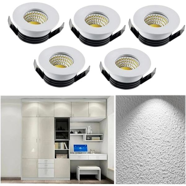 Paket med 5*3W LED infällda taklampor Downlights Spotlight, LED infälld liten skåp Mini Spot Lampa Tak Downlight Kit Armatur [Energiklass A