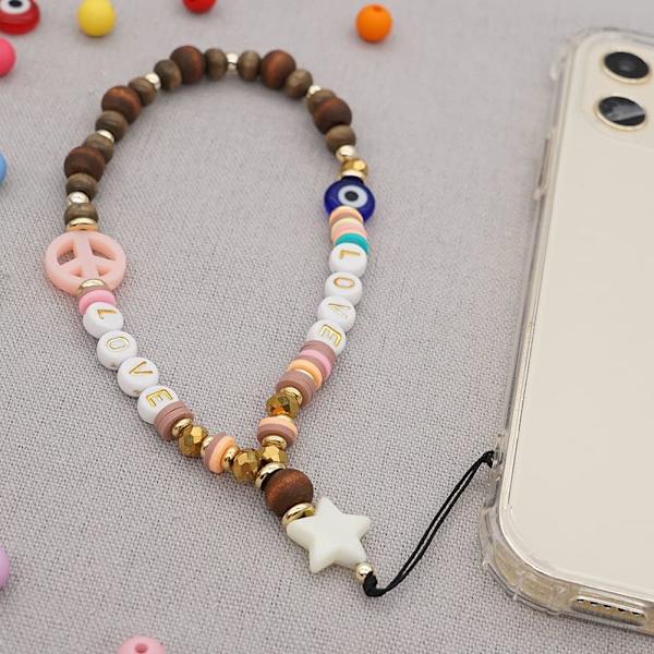 Mobiltelefon Lanyard Telefonkjede Fargerik Perlet med Anheng Sklisikker Håndleddsrem Akryl Charm Hengende Snor Anti-Tapt Mobiltelefon Deksel Hengende Lanyar