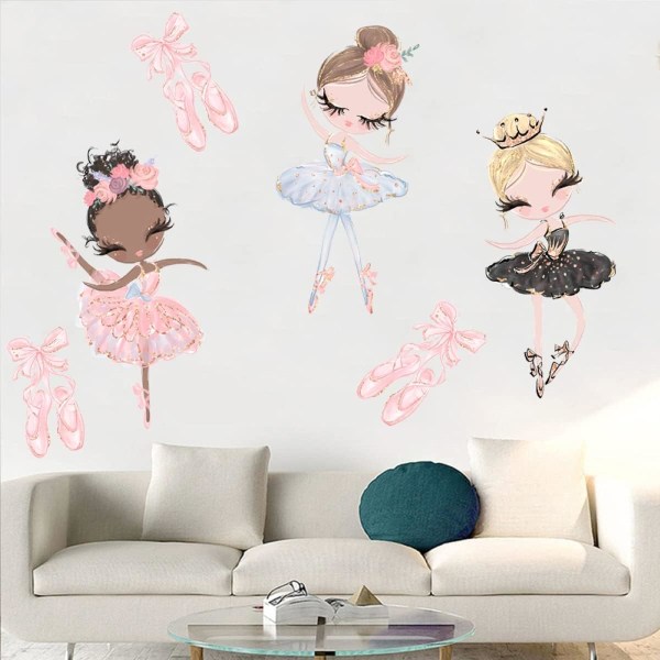 Balettflicka Lovely Pink Cartoon Pattern Kids Wall Stickers, Kinde