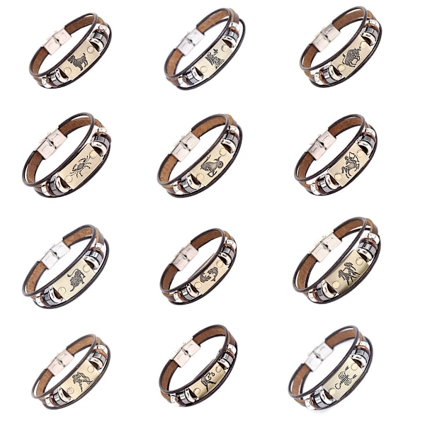 Taurus läderarmband i ko-läder, enkelt litet present, armband i rostfritt stål för par