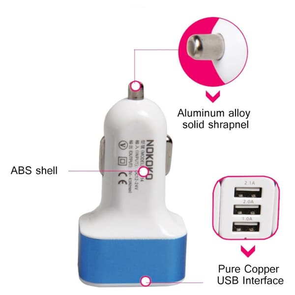 Multifunktionel bil USB mobiltelefonoplader (blå)