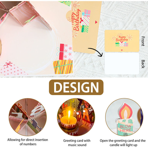 3D pop-up fødselsdagskort med LED-lys og happy birthday sang