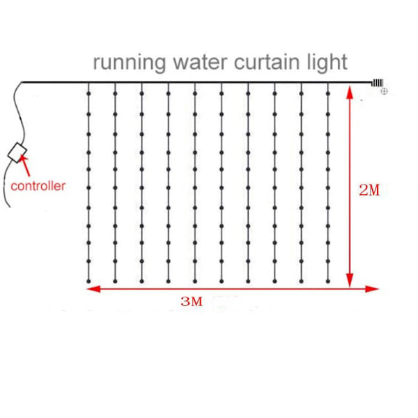 3x2m Vandstrøms Effekt Gardin Regn Girlande LED Vandfald Meteor Regnstreng Lys Julebryllup Gardin Ishængende Fe Julegirlande Vi