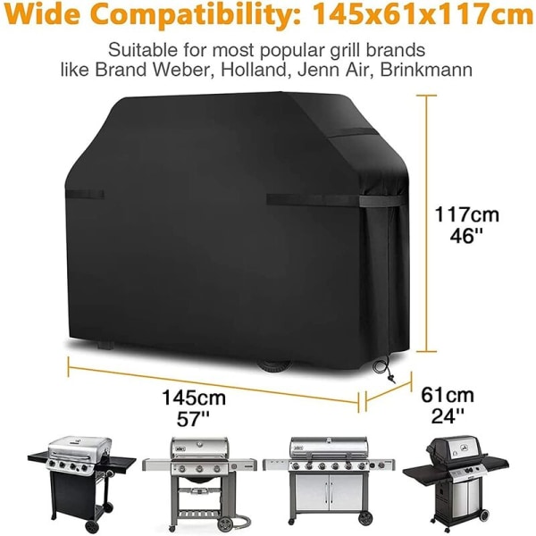 Grilltrekk vanntett grilltrekk vindtett, rivebestandig grilltrekk med stropper og oppbevaringspose (170x61x117cm)