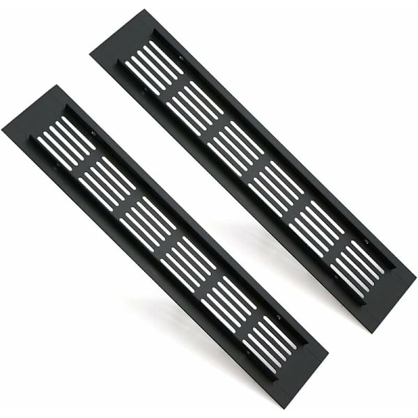 Pakke med 2 rektangulære aluminiumsdørventiler 250 x 50 mm Insektbeskyttelse til autocamper, garderobe, køkken osv. - Sort，HANBING