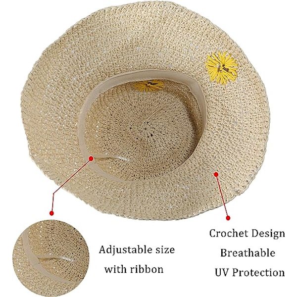 Kvinde Bredskygget Floppy Solhat Foldbar Sommer Halmhat Spand Strandhatte