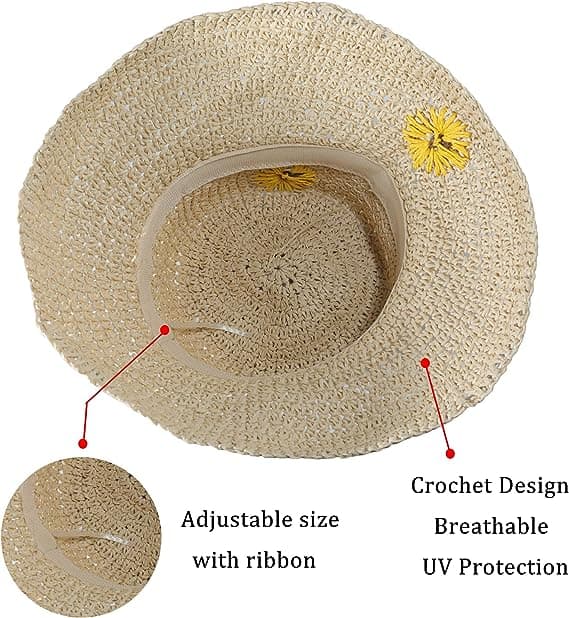 Kvinnor Bred Brätte Floppy Solhatt Fällbar Sommar Halmhatt Hink Strandhattar