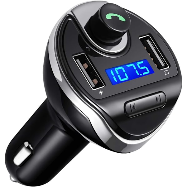 Bluetooth Bil Transmitter, Trådløs In-Car FM Transmitter Radio Adapter Bil Kit, FM Transmitter Bil med Dobbelt USB Opladningsport, Håndfri Opkald