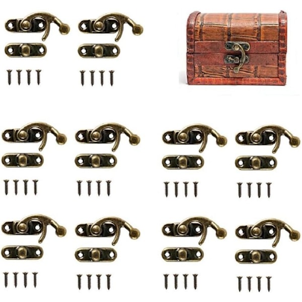 Antik Bronze Tone Lige Låsekrog med Skruehaspe, DIY Taske, Træ, Smykkeskrin Dekoration, 50 Sæt