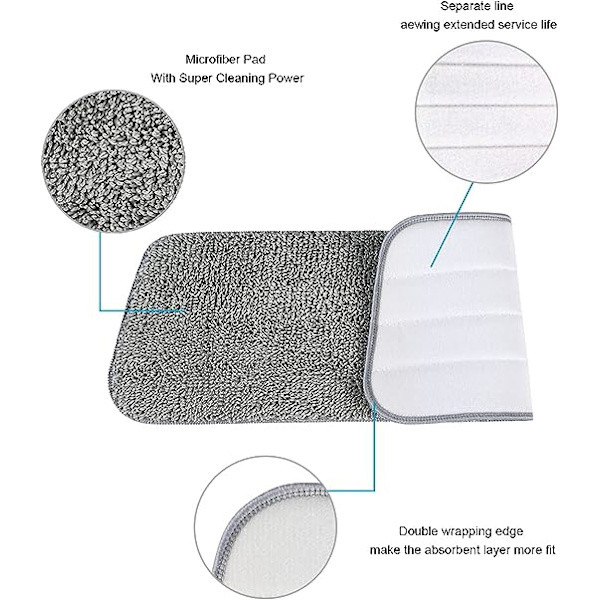 16,5\"x5,5\"(Grå), 6 stk. moppeputerstatning, mikrofiber spraymopp for spraymopper