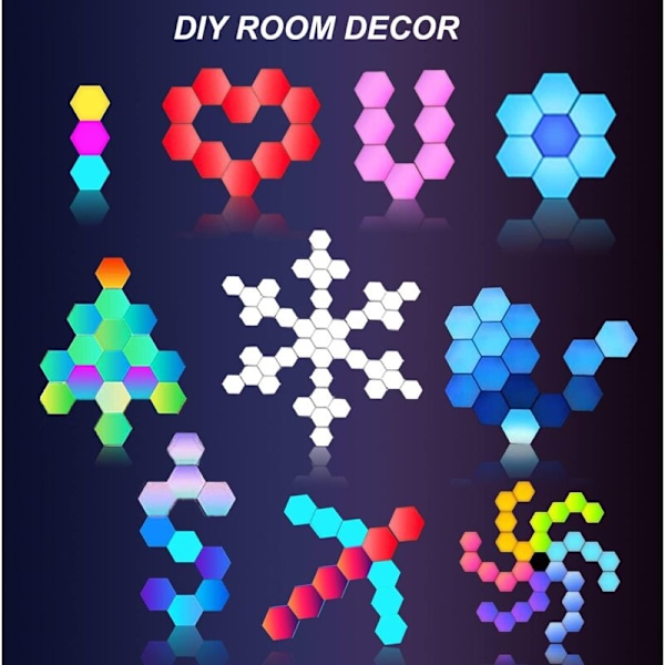 LED Væglampe med Fjernbetjening, Smarte Sekskantede Lys Touch Kontrol RGB Gaming Lampe Natlamper DIY Geometri Splejsningsmodul til Gaming Setup, H