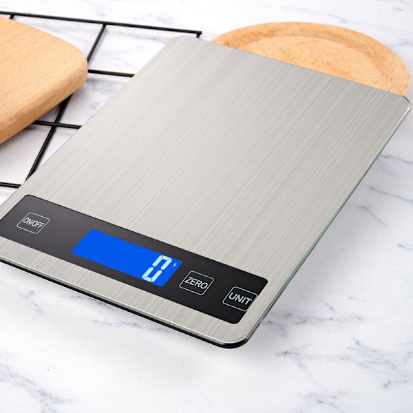 Elektronisk köksvåg, precision 1g rostfritt stål digital matvåg, 15 kg/33 lb kapacitet, 23 x 16 cm stor plattform, bakgrundsbelyst LCD-display, Tempe