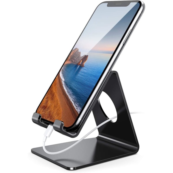 Svart telefonstativ, telefonholder - Skrivebordsstativ for iPhone 14 Pro Max Plus, 13/12/11 Pro Max, Mini XS Max XR X 8 7 6, Huawei, Samsung S10 S9 S8