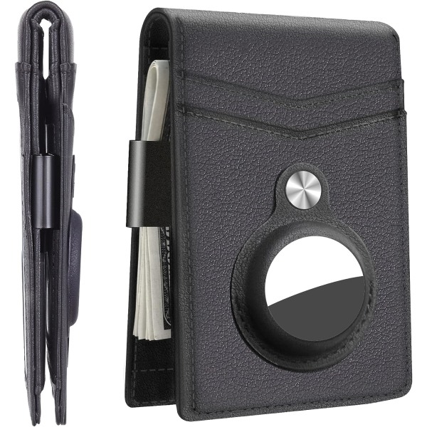 Slank bi-fold lommebok med integrert AirTag etui, svart