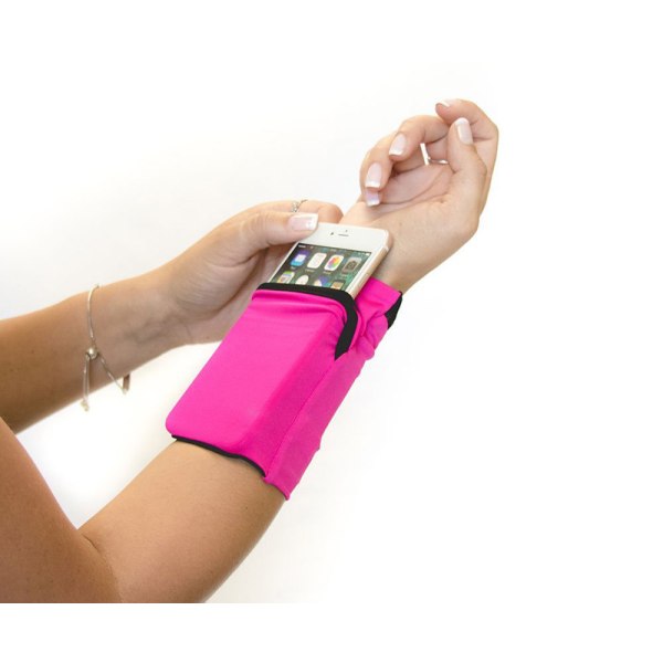 Bærbart sportsarmbånd for alle mobiltelefoner, telefonholder for løping/sykling, håndleddslommebok, strekker håndleddsremmen for å passe til underarmen (rosarød)