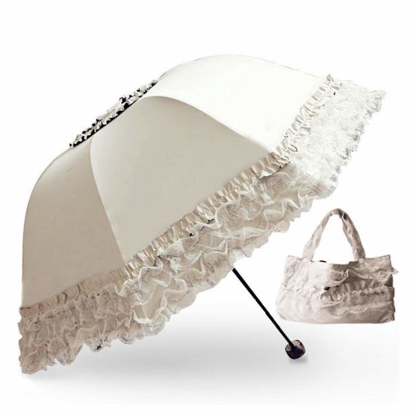 Princess Lace Retro Lace Anti-UV Parasol Foldbar 3D Blomsterbroderet Paraply 30% Rabat Blå Regnfulde, Snedige, Solrige Dage Er OK