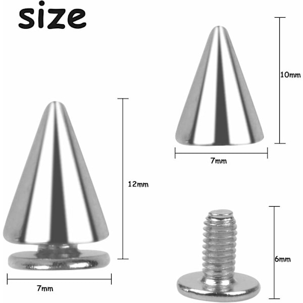 100 stycken 7x10 mm Dekorativa metallnitar punk nitar spetsiga nitar killer nitar punk spetsiga nitar metallnitar för DIY läderhantverk kläder väskor skor s