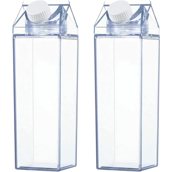 2 st transparenta mjölkförpackningsflaskor, 500 ml återanvändbar plastvattenflaska, lätt att bära, lämplig för utomhussporter, resor och camping